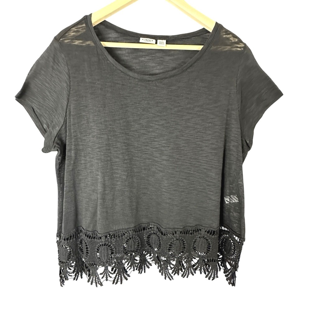 Cato Blouse Women's Large Blue Black Sleeve Lace Boho Shirt Top Casual 18/20w
